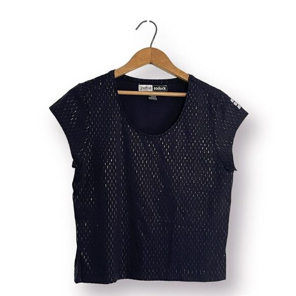 Jamie Sadock Unique Women's Top Round Neck Cap Sleeve Black Shimmer Sz. M - Picture 1 of 5